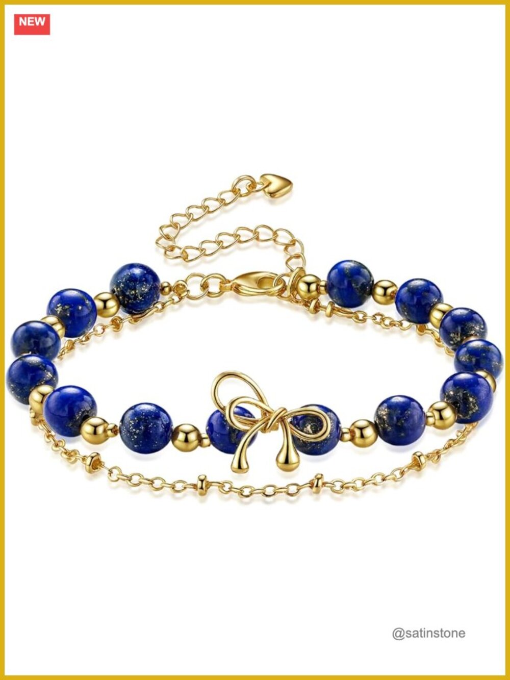 Luxury Handmade Natural Lapis Lazuli Crystal Gemstone Bracelet 14K Gold-Plated